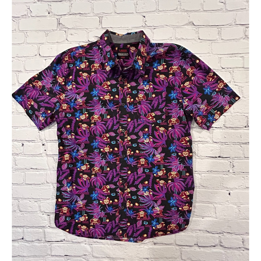 Vans x Nintendo Donkey Kong Shirt Men’s Large 8-Bit Tropical Hawaiian Button Up